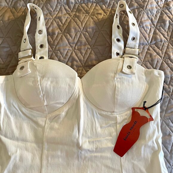 NEW Haute Monde White Spandex Sexy Dress Strap Buckle Accent Shoulders SZ L 8-10 - Picture 6 of 12